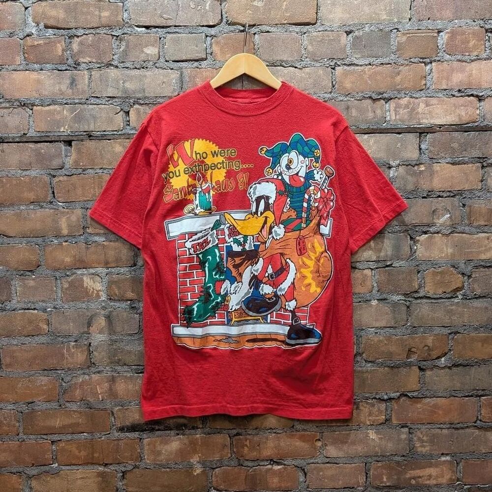 Vintage Red Donald Duck Santa Clause Looney Tooons Retro Tshirt Size L